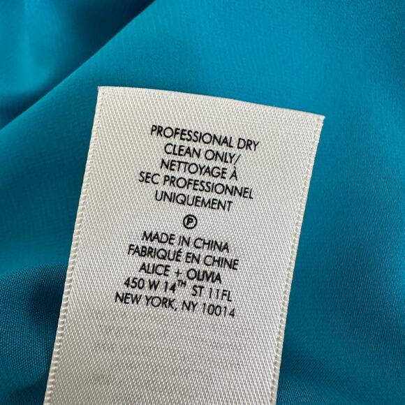 Alice+Olivia Etta Slip Mini Dress Blue Laguna Ruffle Square Neck Party Medium - Picture 11 of 11